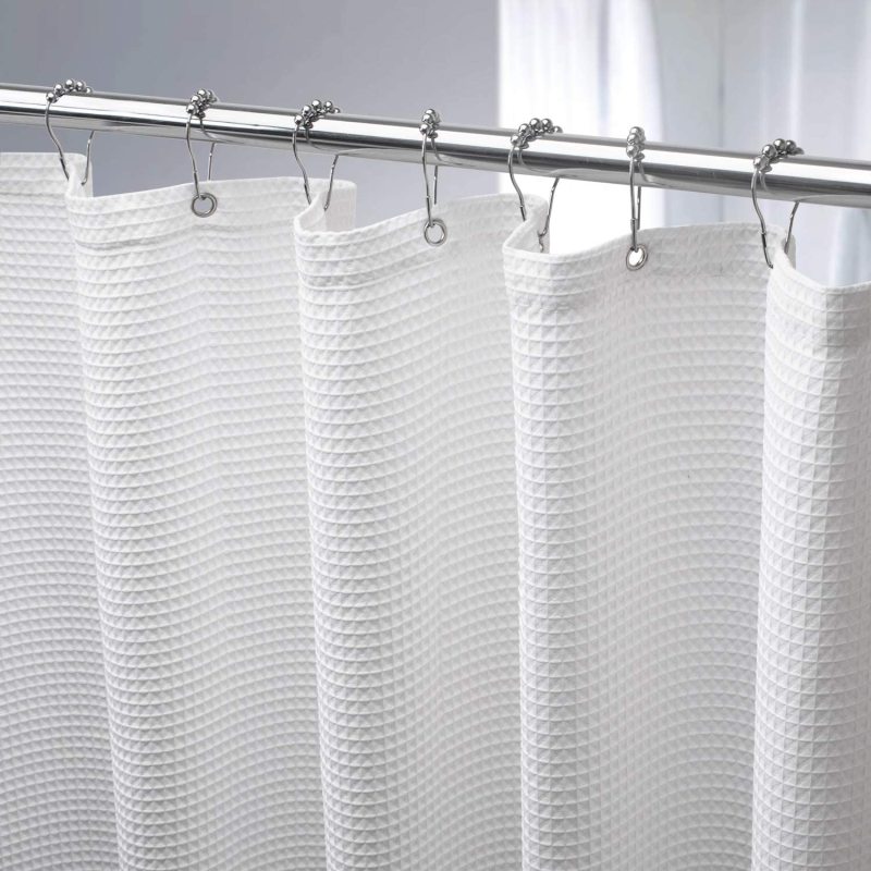 Heavy Duty Waffle Grey Fabric Shower Curtain for Hotel and Bathroom Luxury plain waffle weave polyester fabric shower curtains