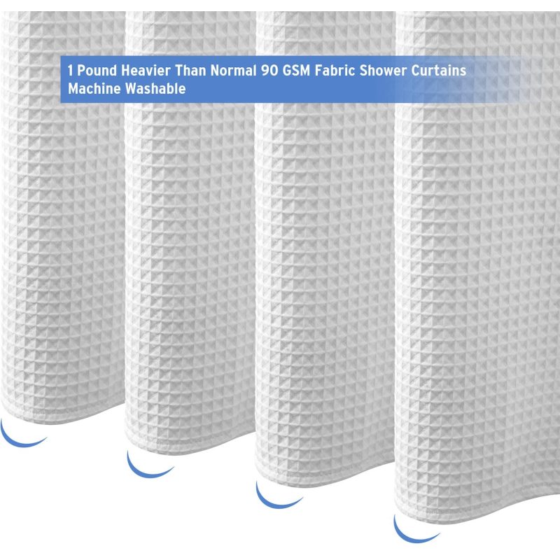 Heavy Duty Waffle Grey Fabric Shower Curtain for Hotel and Bathroom Luxury plain waffle weave polyester fabric shower curtains