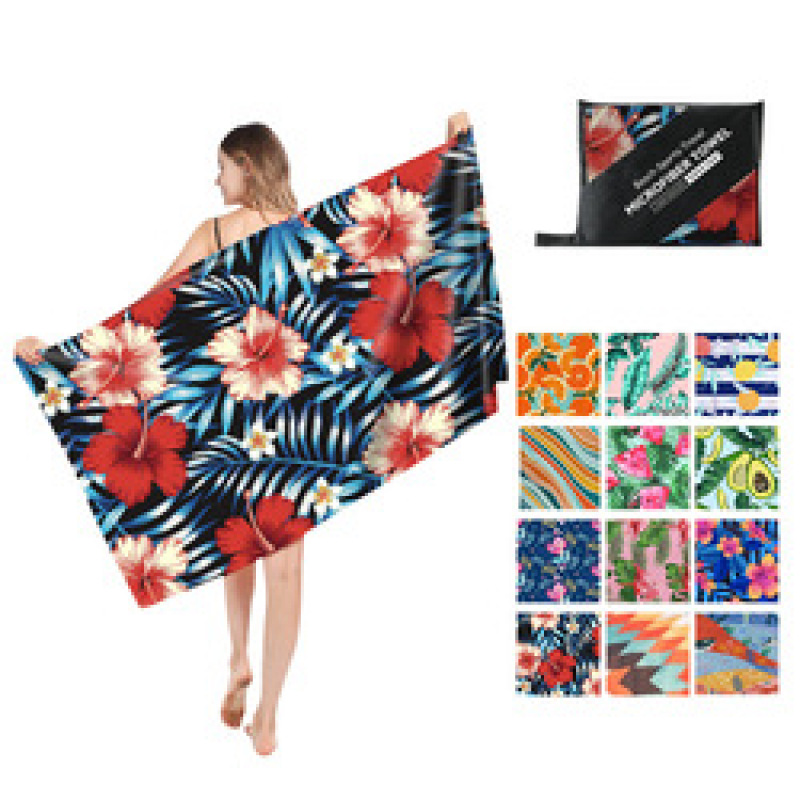OEM Double Velvet Beach Towel, Wholesale Sand Free Print Beach Towel with a Travel Bag/