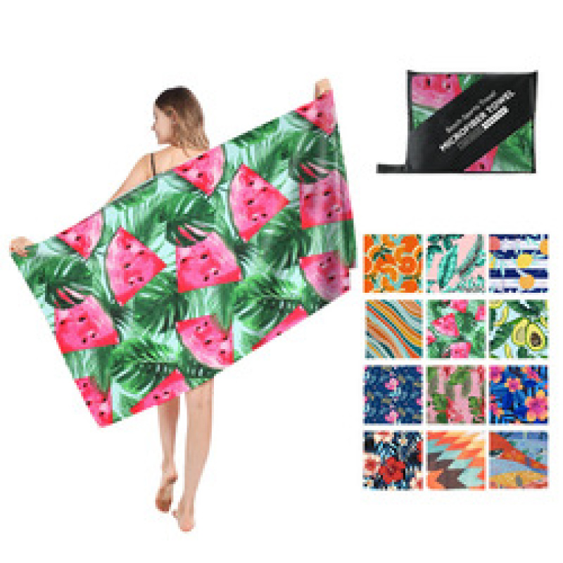 OEM Double Velvet Beach Towel, Wholesale Sand Free Print Beach Towel with a Travel Bag/
