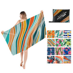 OEM Double Velvet Beach Towel, Wholesale Sand Free Print Beach Towel with a Travel Bag/