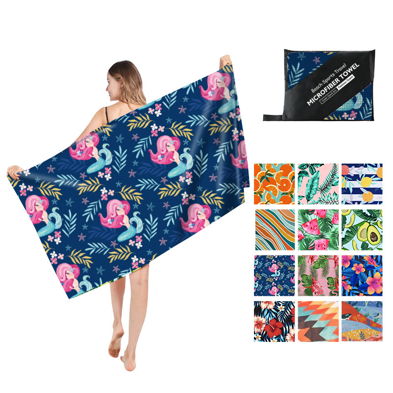 OEM Double Velvet Beach Towel, Wholesale Sand Free Print Beach Towel with a Travel Bag/
