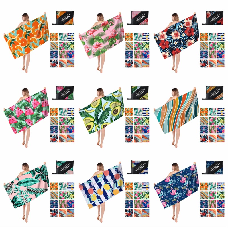 OEM Double Velvet Beach Towel, Wholesale Sand Free Print Beach Towel with a Travel Bag/