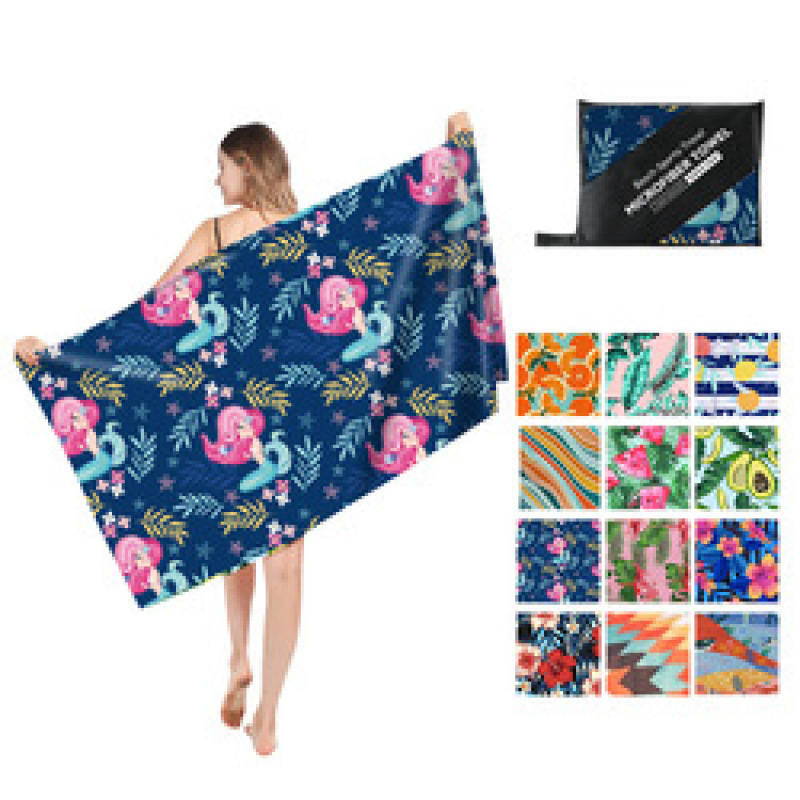 OEM Double Velvet Beach Towel, Wholesale Sand Free Print Beach Towel with a Travel Bag/
