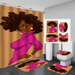 Hot Sell African Women Girl Digital Print 100%Polyester Bathroom Waterproof Fabric Shower Curtain, Cheap Shower Curtain/