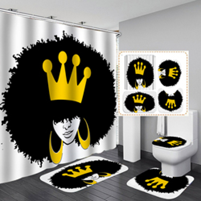 Hot Sell African Women Girl Digital Print 100%Polyester Bathroom Waterproof Fabric Shower Curtain, Cheap Shower Curtain/