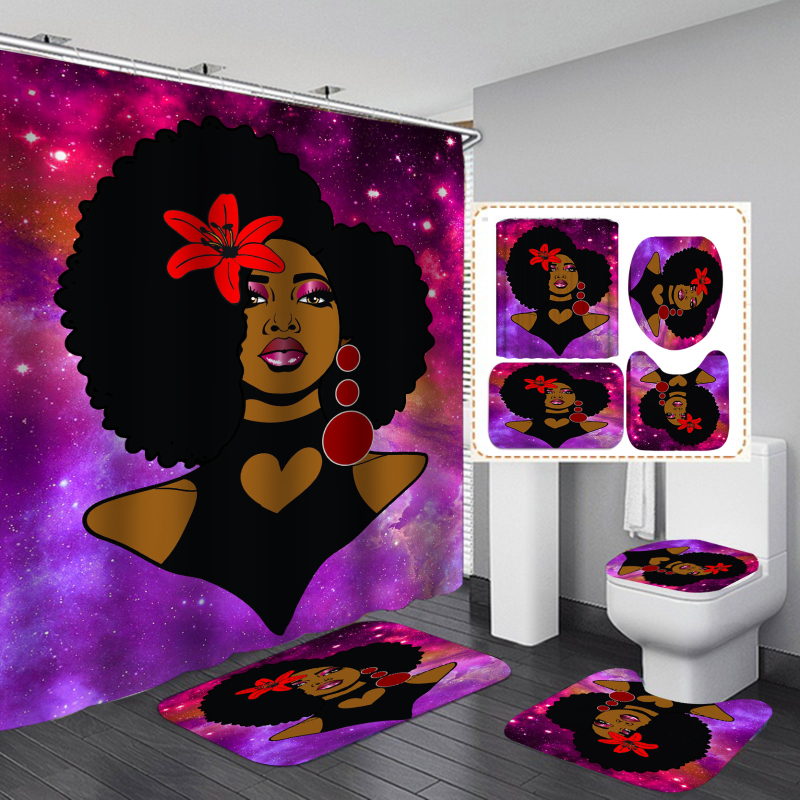 Hot Sell African Women Girl Digital Print 100%Polyester Bathroom Waterproof Fabric Shower Curtain, Cheap Shower Curtain/