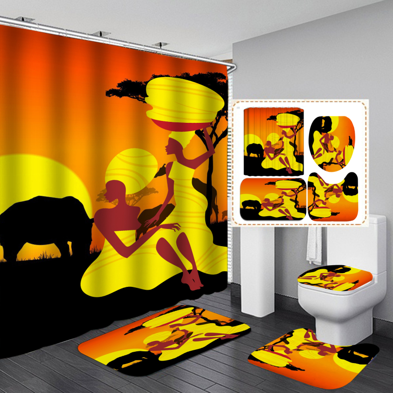 Hot Sell African Women Girl Digital Print 100%Polyester Bathroom Waterproof Fabric Shower Curtain, Cheap Shower Curtain/