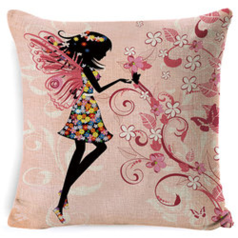 Custom Flower Fairy Cushion Cover,  Linen Super Soft Cushion Cover /