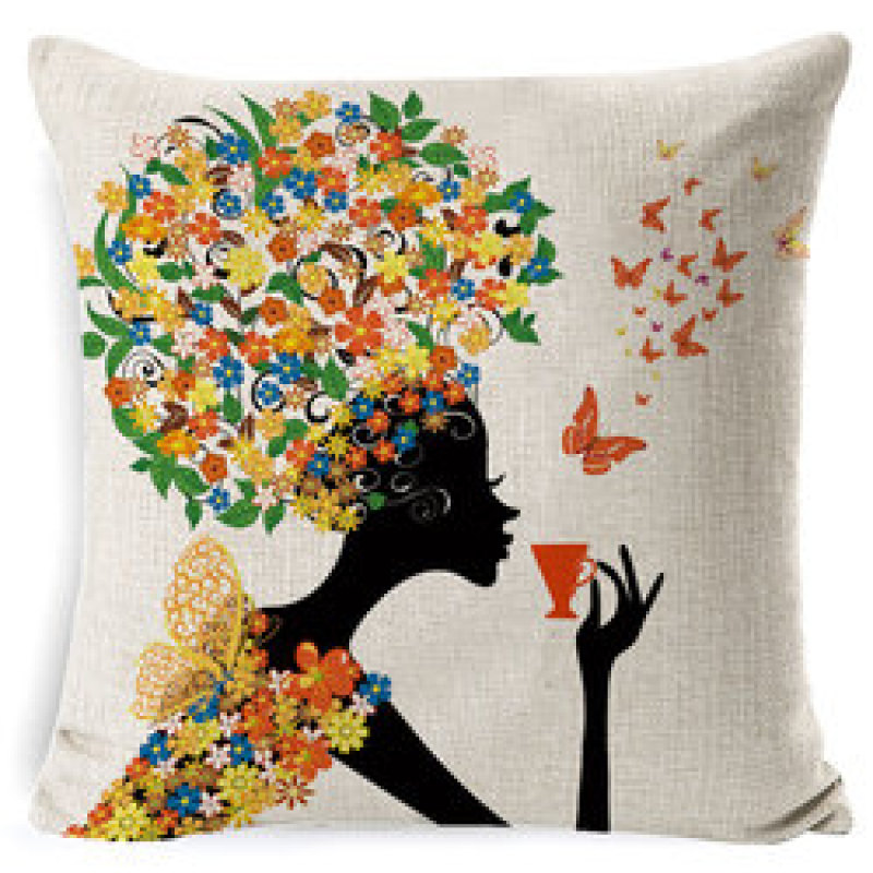Custom Flower Fairy Cushion Cover,  Linen Super Soft Cushion Cover /