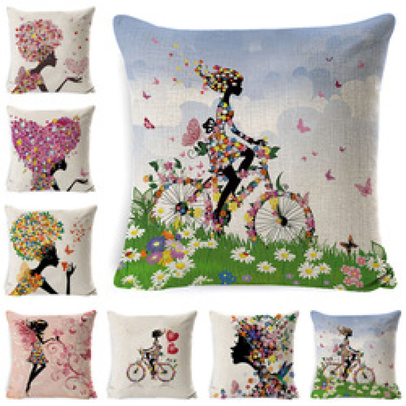 Custom Flower Fairy Cushion Cover,  Linen Super Soft Cushion Cover /