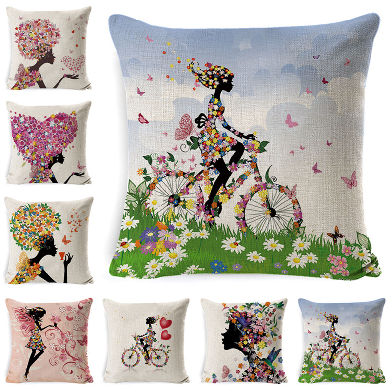 Custom Flower Fairy Cushion Cover,  Linen Super Soft Cushion Cover /