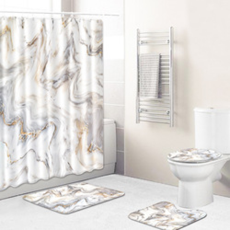 Marble Shower Curtain Sets With Non-slip Bathroom Rug,Bath Mat,Durable Waterproof Bath Curtain For Bathtub