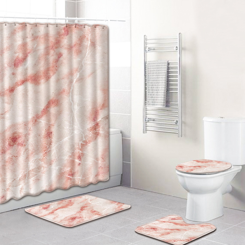 Marble Shower Curtain Sets With Non-slip Bathroom Rug,Bath Mat,Durable Waterproof Bath Curtain For Bathtub