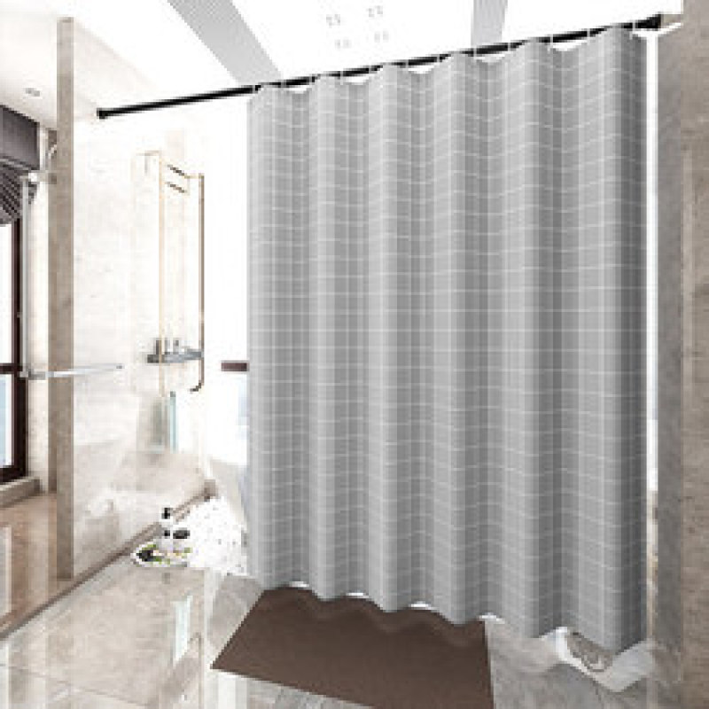 Bathroom Shower Curtain Tarpaulin Set, Bathroom Curtain Thickening Mold Curtain Small Lattice