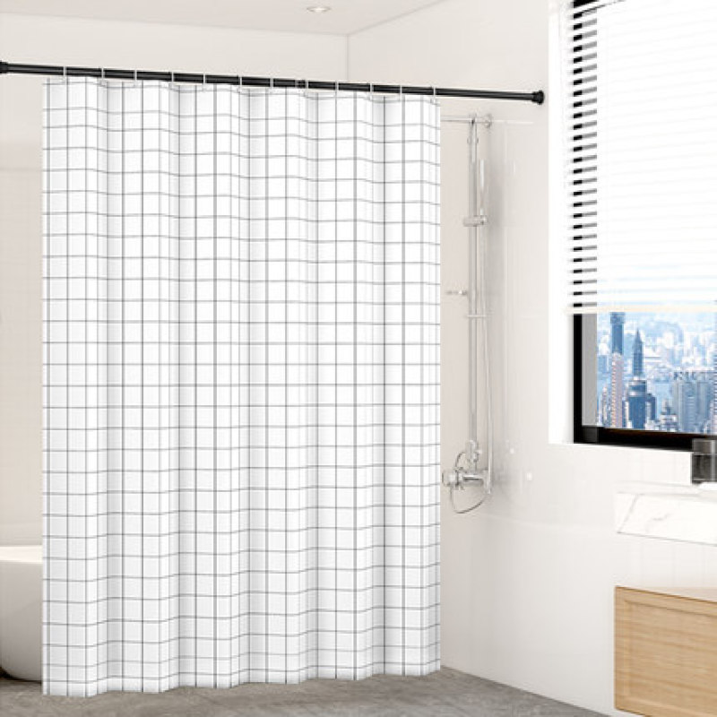 Bathroom Shower Curtain Tarpaulin Set, Bathroom Curtain Thickening Mold Curtain Small Lattice