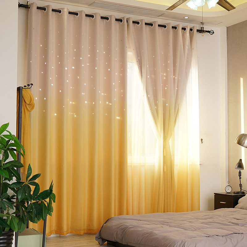 Color Gradually Change Sheer Curtain, European Home Accessories Laser Hollowing Out Curtains Kids Children/