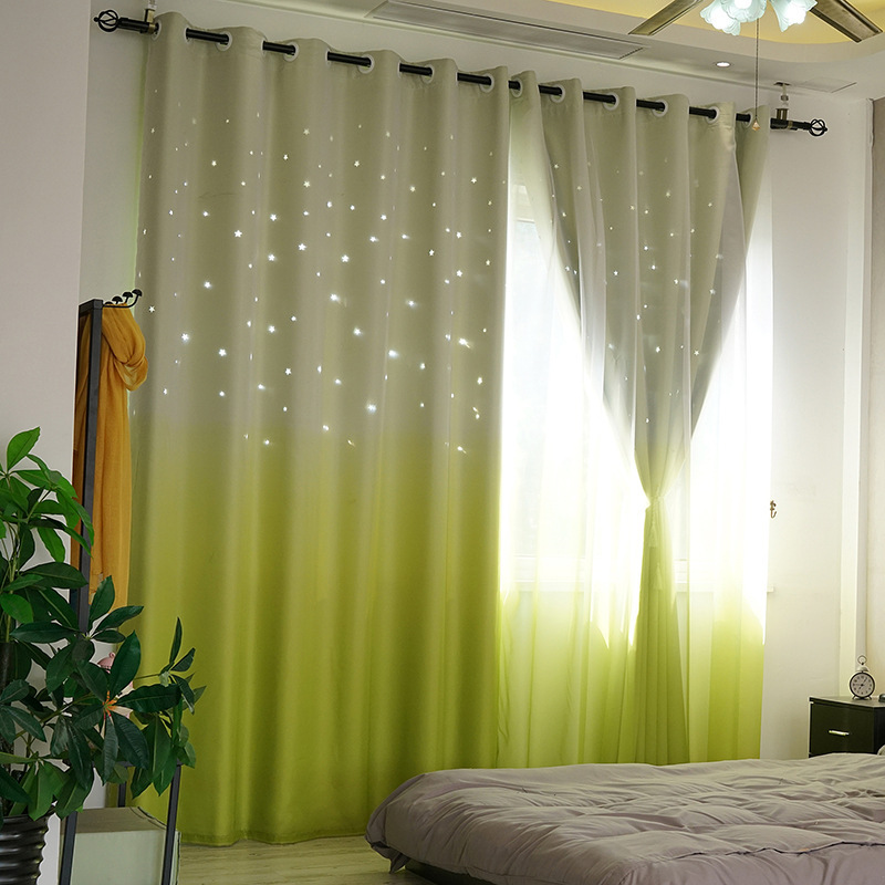 Color Gradually Change Sheer Curtain, European Home Accessories Laser Hollowing Out Curtains Kids Children/
