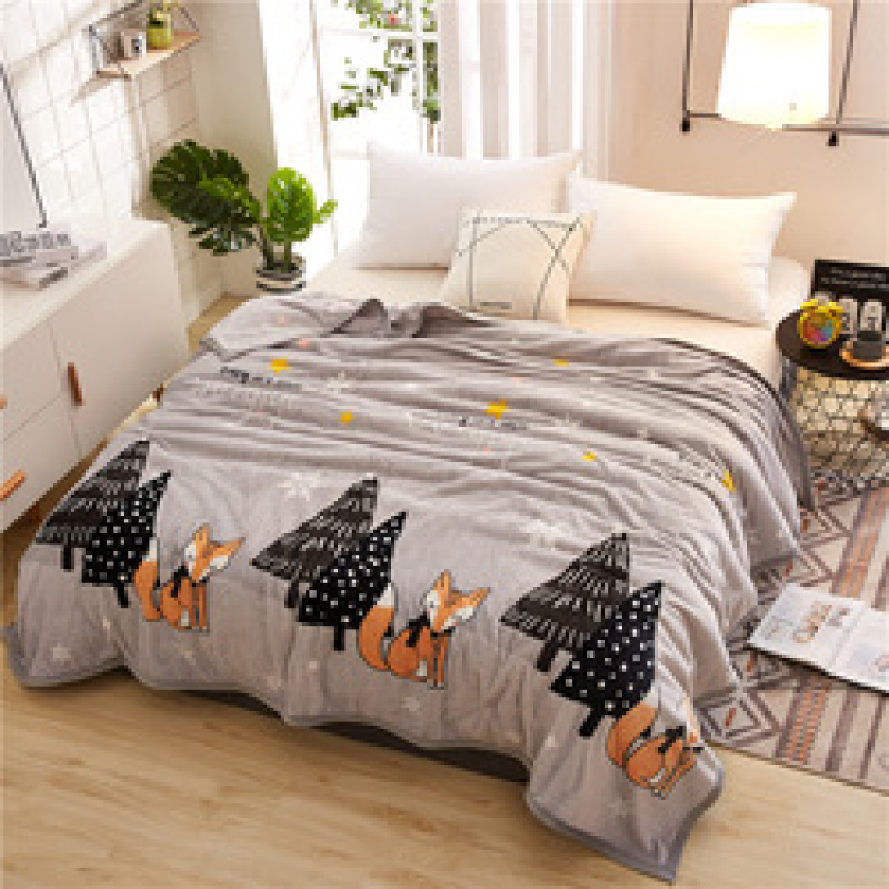 Papa&Mima Cat And Fish Bones Print Summer Throw Blankets Coral Fleece Plaids Multisize Bedsheet Multifunctional Bedspread
