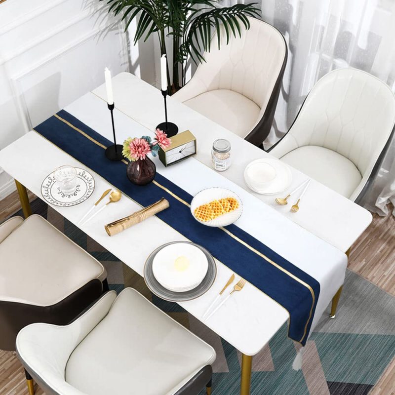 Wholesale Blue Gold Velvet Soft Modern with Tassels Elegant Washable custom table runner For Wedding Party Kitchen