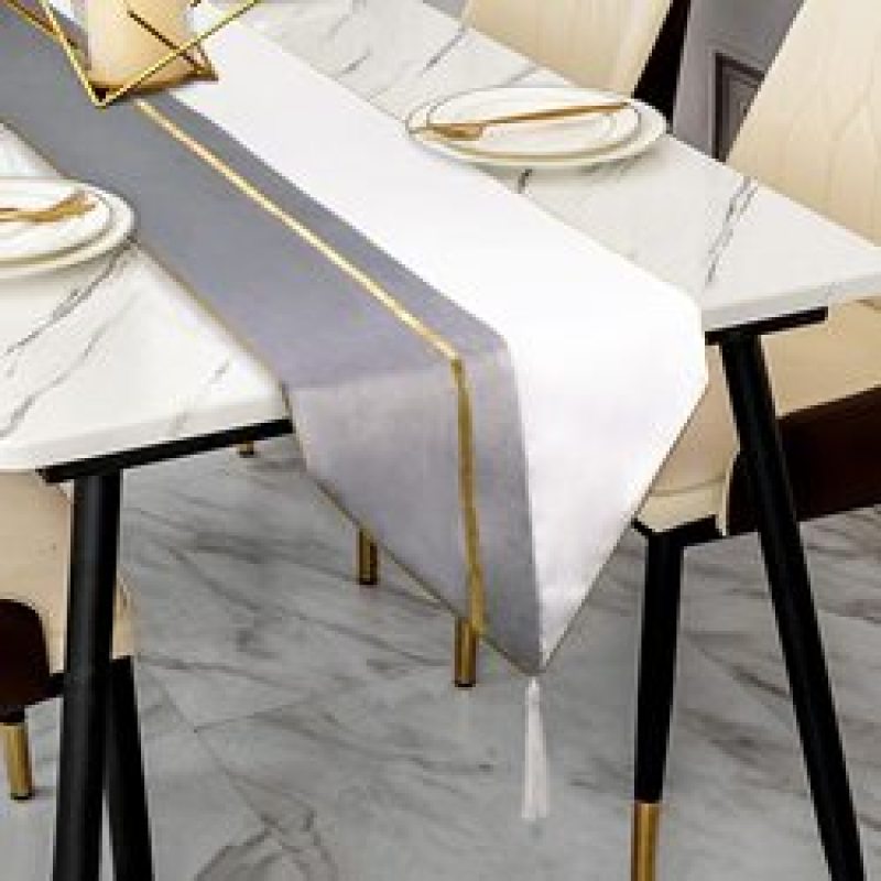 Wholesale Blue Gold Velvet Soft Modern with Tassels Elegant Washable custom table runner For Wedding Party Kitchen