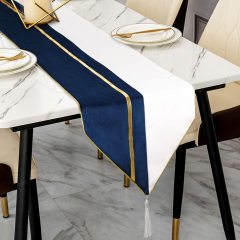 Wholesale Blue Gold Velvet Soft Modern with Tassels Elegant Washable custom table runner For Wedding Party Kitchen