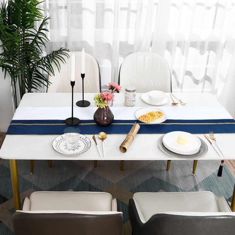 Wholesale Blue Gold Velvet Soft Modern with Tassels Elegant Washable custom table runner For Wedding Party Kitchen