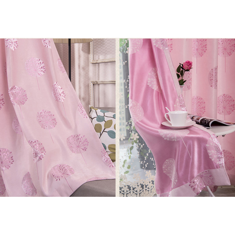100% Polyester living room Ready Made pink Jacquard fire blackout curtain