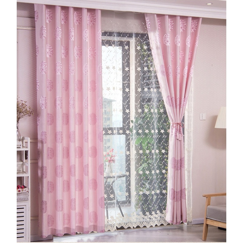 100% Polyester living room Ready Made pink Jacquard fire blackout curtain