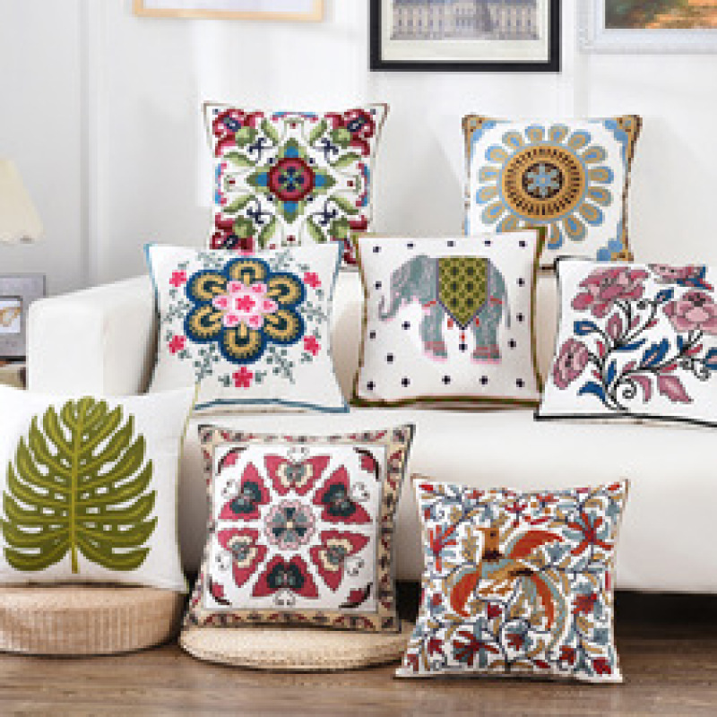 National Style Embroidery Cushion Cover, Floral Pattern Cushion Cover /