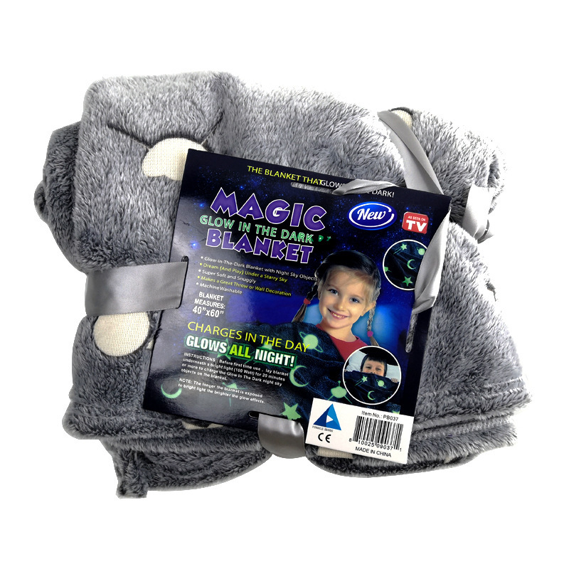 Amazon Hot Sell Magic Blanket Polyester Coral fleece Super Soft, Glow in The Dark Throw Blanket for Kids/