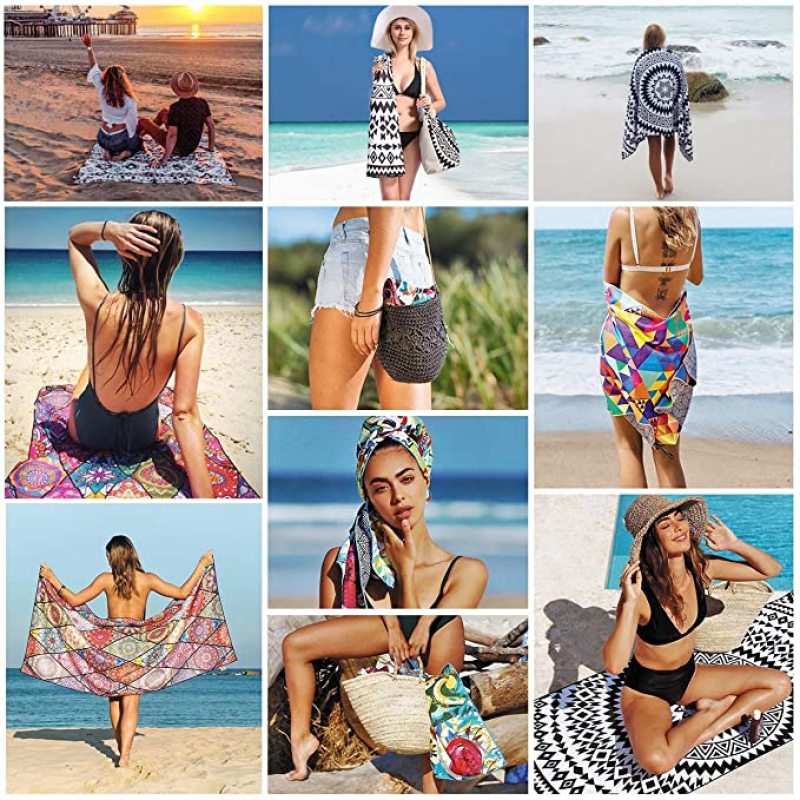 Custom Logo Bohomia Print  Microfiber Beach Towel, Round Quick Dry Tassel Beach Towel#