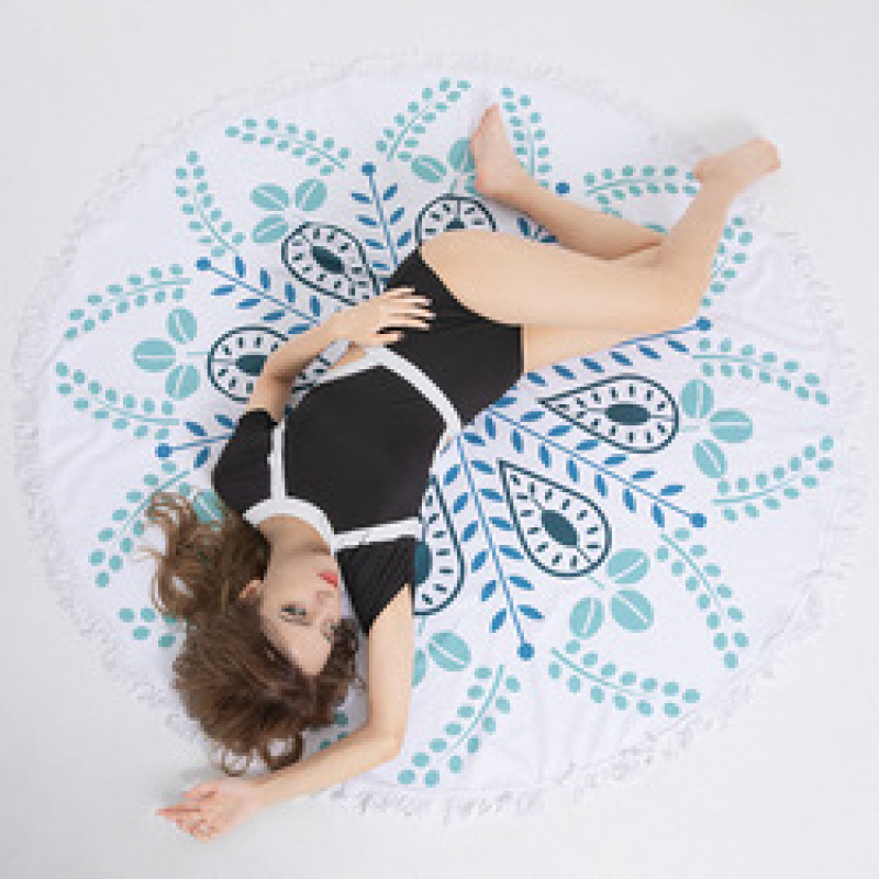 Custom Logo Bohomia Print  Microfiber Beach Towel, Round Quick Dry Tassel Beach Towel#