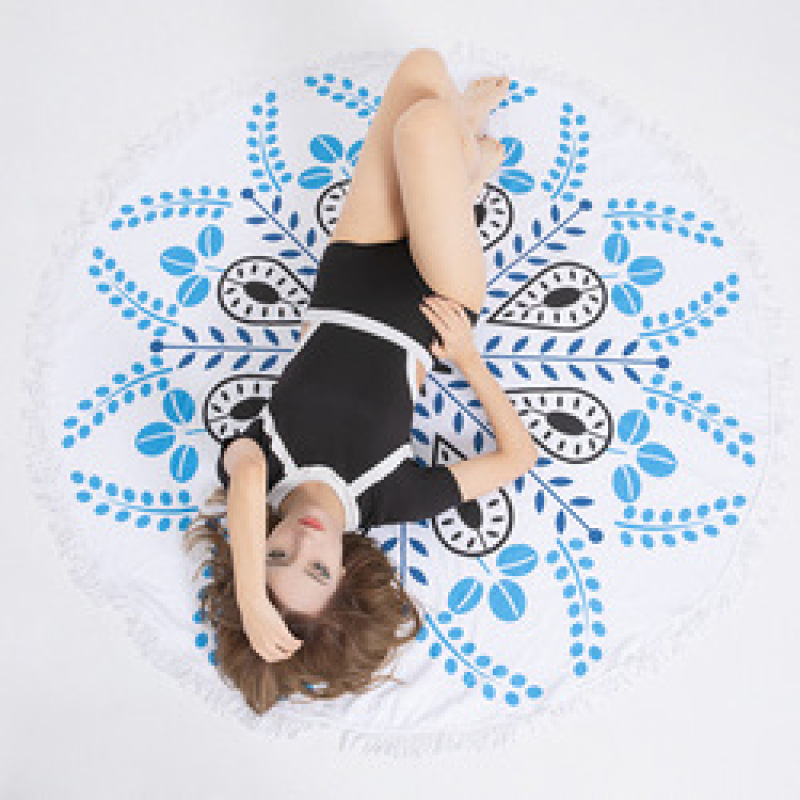 Custom Logo Bohomia Print  Microfiber Beach Towel, Round Quick Dry Tassel Beach Towel#
