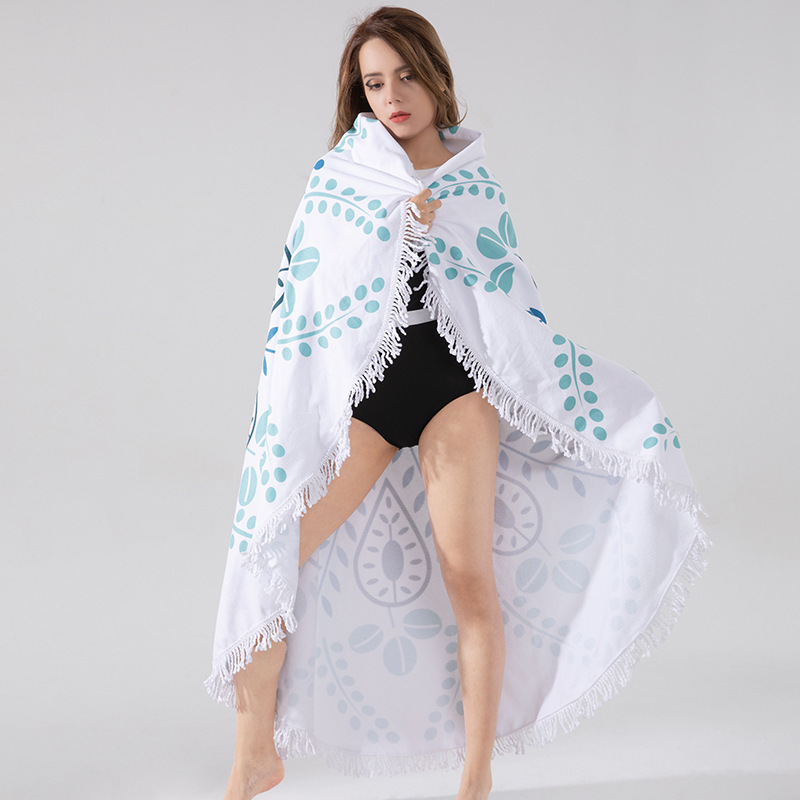 Custom Logo Bohomia Print  Microfiber Beach Towel, Round Quick Dry Tassel Beach Towel#