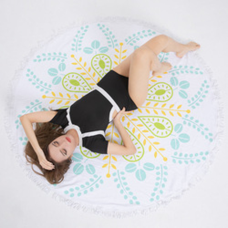 Custom Logo Bohomia Print  Microfiber Beach Towel, Round Quick Dry Tassel Beach Towel#