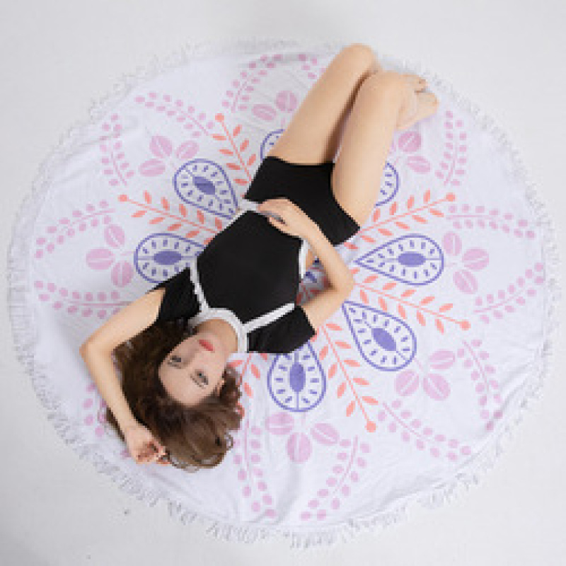Custom Logo Bohomia Print  Microfiber Beach Towel, Round Quick Dry Tassel Beach Towel#