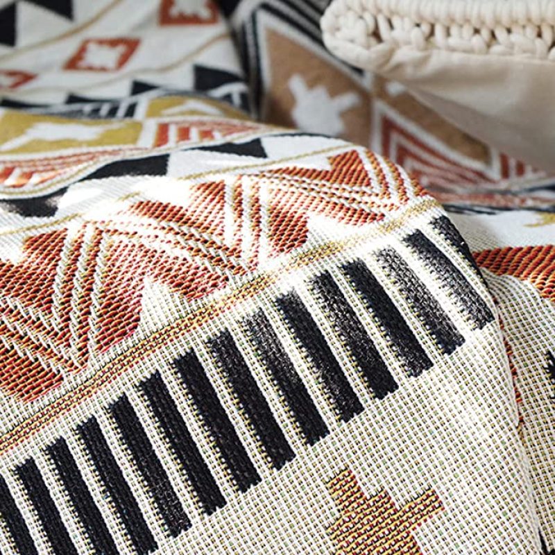 Boho Sofa Throw Blanket Knitted Cotton Sofa Cover Demon Eye Weighted Tapestry Bohemian Tassel Boho Wall Deco Picnic Rug Blankets