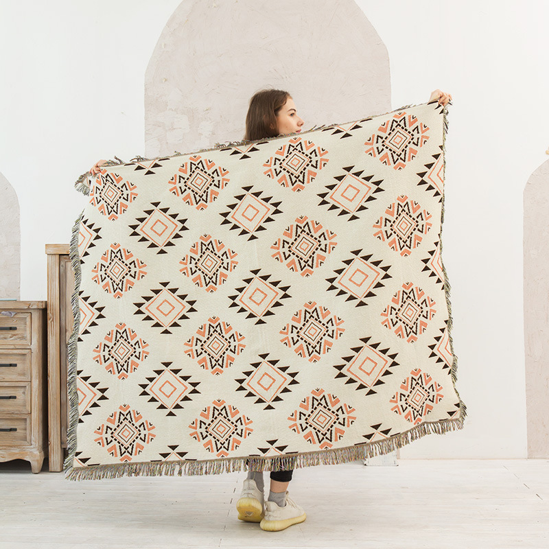 Boho Sofa Throw Blanket Knitted Cotton Sofa Cover Demon Eye Weighted Tapestry Bohemian Tassel Boho Wall Deco Picnic Rug Blankets