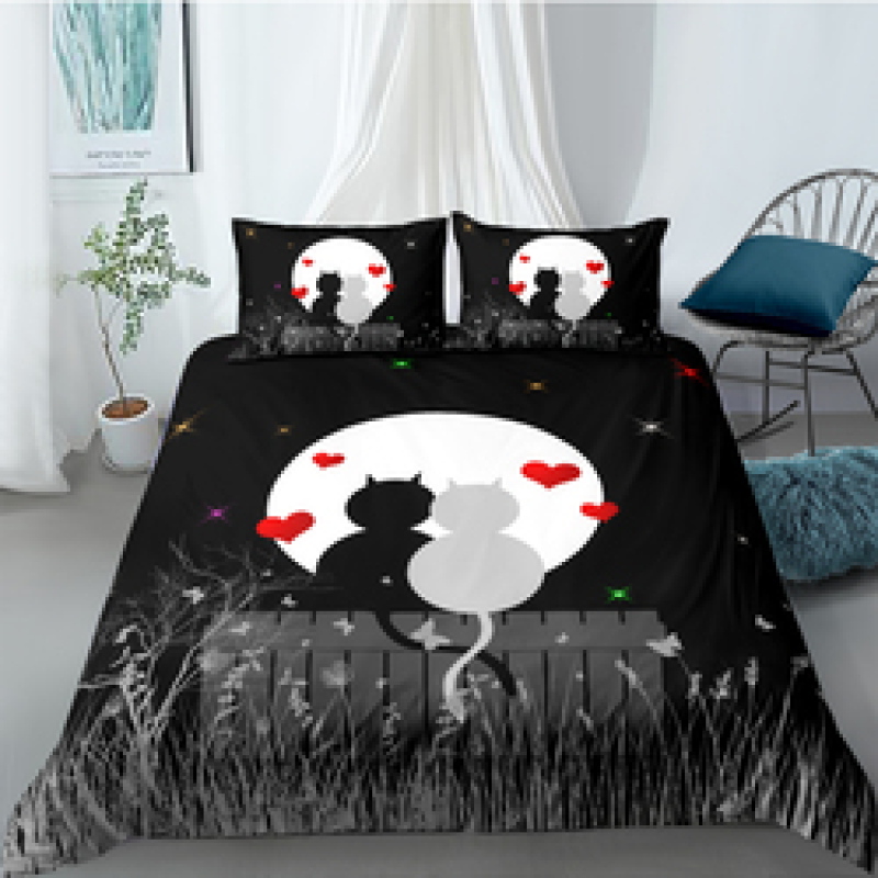 Cute Cat And Dog 4 Pcs 3D Bedding Set, 4Pc King Size Polyester Bedding Set/