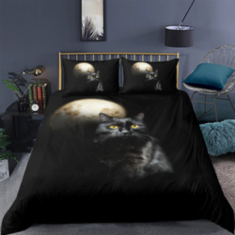 Cute Cat And Dog 4 Pcs 3D Bedding Set, 4Pc King Size Polyester Bedding Set/