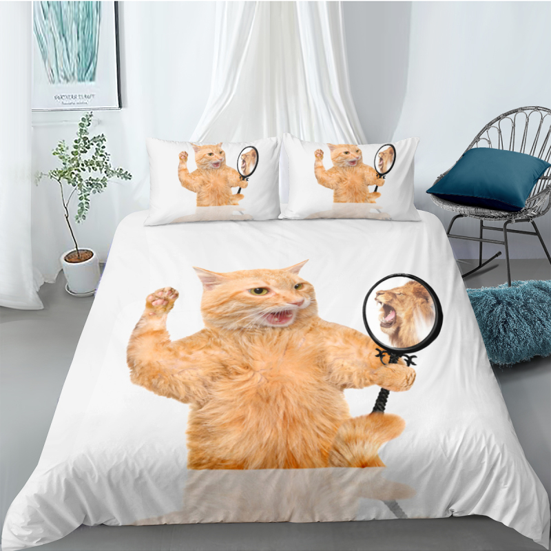 Cute Cat And Dog 4 Pcs 3D Bedding Set, 4Pc King Size Polyester Bedding Set/