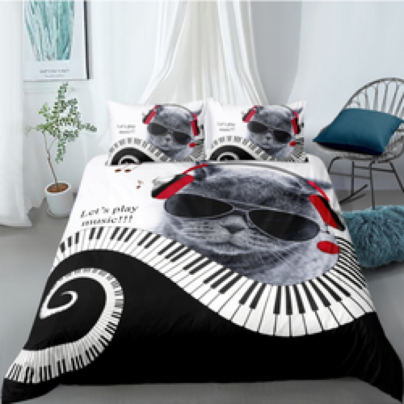 Cute Cat And Dog 4 Pcs 3D Bedding Set, 4Pc King Size Polyester Bedding Set/