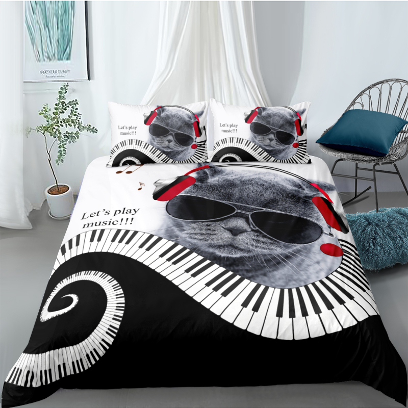 Cute Cat And Dog 4 Pcs 3D Bedding Set, 4Pc King Size Polyester Bedding Set/
