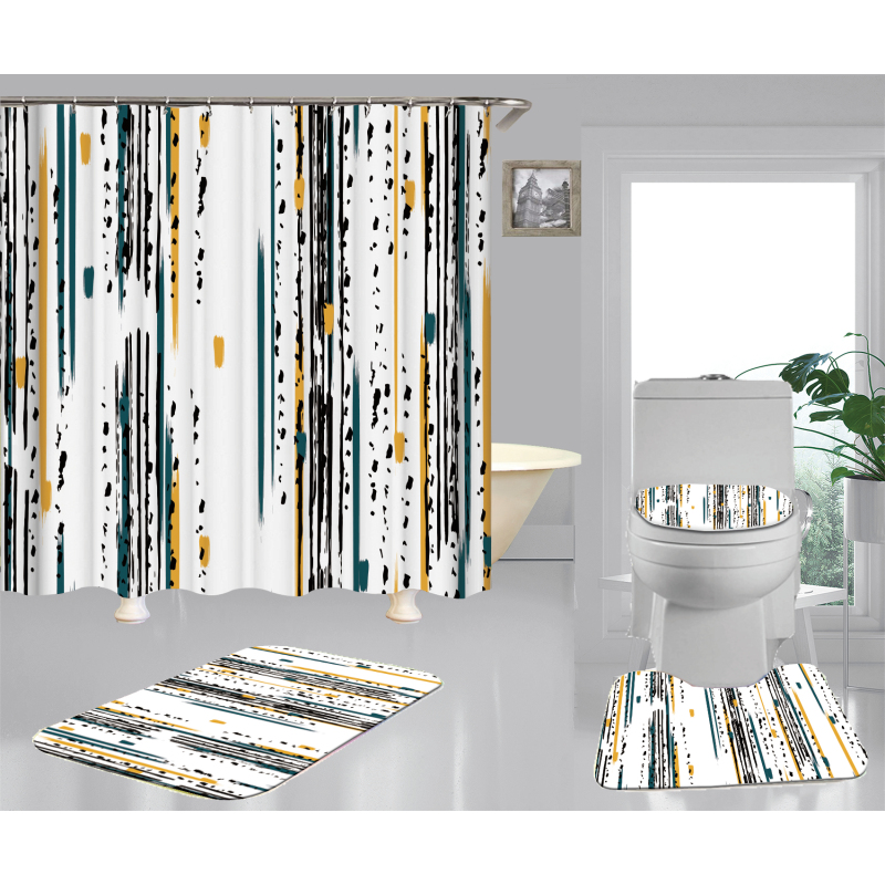 Hot Sell Blue Stripes Classic Design 100%Polyester Shower Curtain, Waterproof Digital Printed Bathroom Curtain Set/