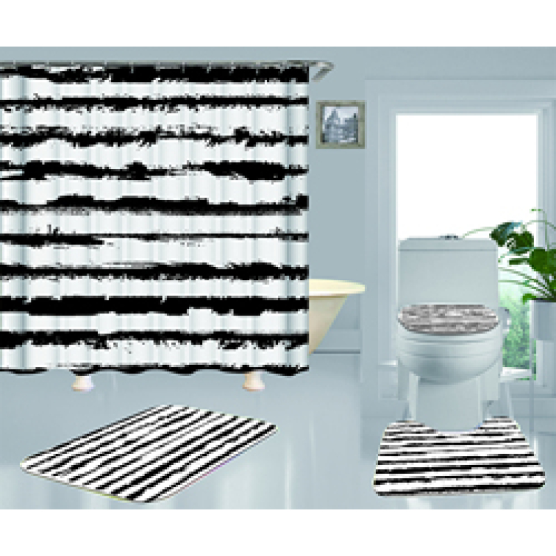 Hot Sell Blue Stripes Classic Design 100%Polyester Shower Curtain, Waterproof Digital Printed Bathroom Curtain Set/