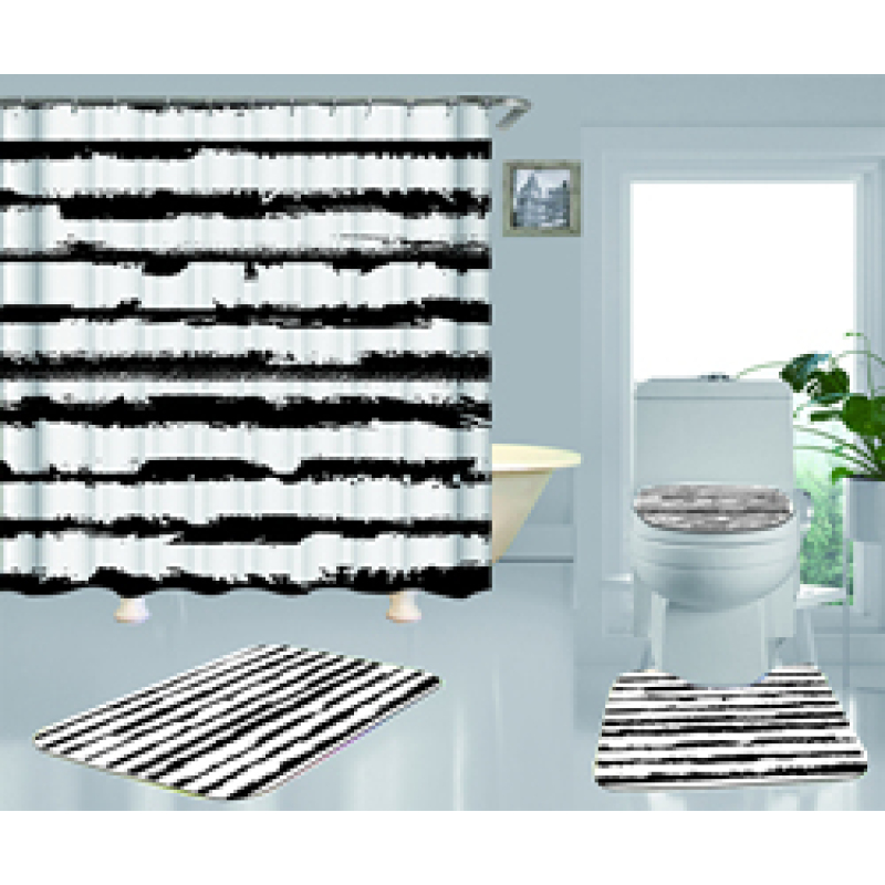 Hot Sell Blue Stripes Classic Design 100%Polyester Shower Curtain, Waterproof Digital Printed Bathroom Curtain Set/