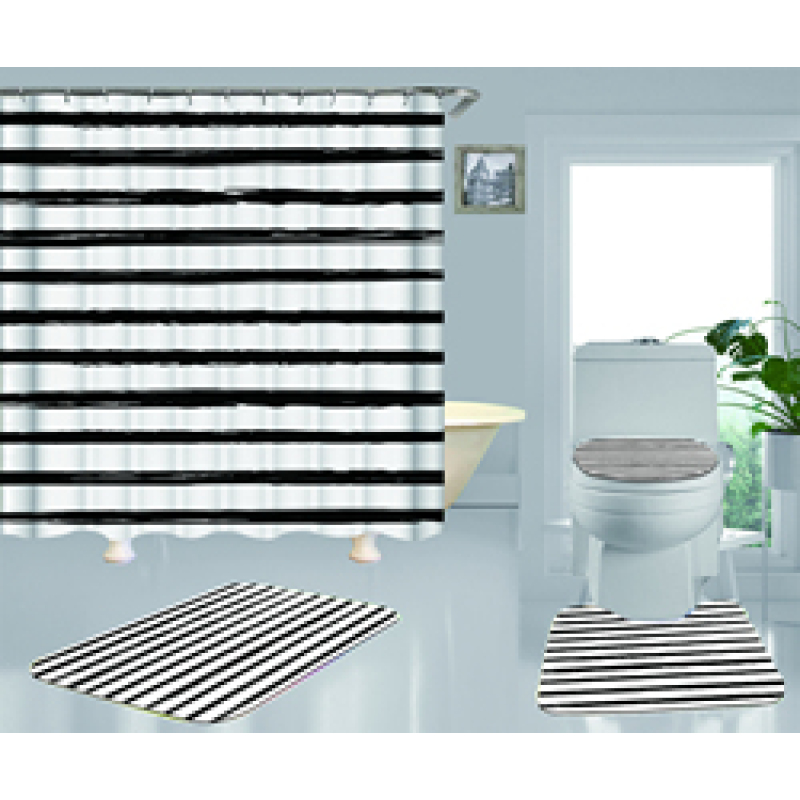 Hot Sell Blue Stripes Classic Design 100%Polyester Shower Curtain, Waterproof Digital Printed Bathroom Curtain Set/