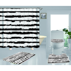 Hot Sell Blue Stripes Classic Design 100%Polyester Shower Curtain, Waterproof Digital Printed Bathroom Curtain Set/