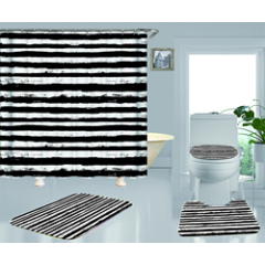 Hot Sell Blue Stripes Classic Design 100%Polyester Shower Curtain, Waterproof Digital Printed Bathroom Curtain Set/